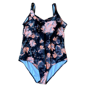 Women’s Floral Black and Pink One Piece Swimsuit Size XXL SKU#C24149